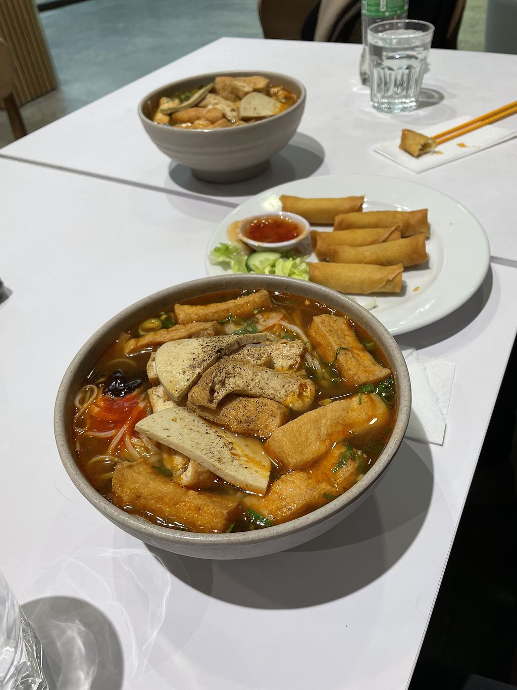 Noodle bowls and crispy spring rolls